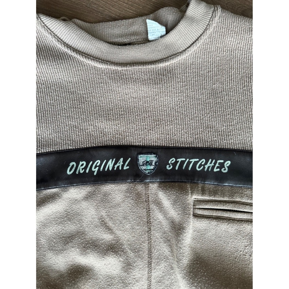Original Stitches Vintage 90s Sweatshirt Streetwear Taupe Fleece Large Zipper - Picture 2 of 9